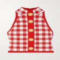 Balmain - Cropped Button-embellished Gingham Knitted Top - Red - FR46