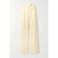 Etro - Pleated Cotton And Wool-blend Jacquard Wide-leg Pants - Ivory - IT40