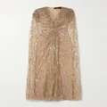 Jenny Packham - Lotus Cape-effect Embellished Sequined Tulle Gown - Gold - UK 10
