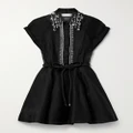 Zimmermann - Matchmaker Flip Belted Crystal-embellished Linen And Silk-blend Organza Mini Dress - Black - 00