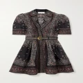 Zimmermann - Matchmaker Belted Paisley-print Linen And Silk-blend Mini Dress - Black - 00