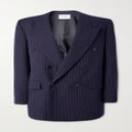 SAINT LAURENT - Double-breasted Pinstriped Wool-twill Blazer - Midnight blue - FR36