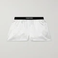 TOM FORD - Velvet-trimmed Silk-blend Satin Shorts - White - xx small