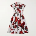 Alexander McQueen - Pleated Floral-print Cotton-poplin Midi Shirt Dress - Off-white - IT42