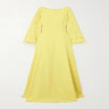 Huishan Zhang - Embellished Feathered Recycled Stretch-crepe Gown - Pastel yellow - UK 18
