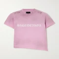 Balenciaga - Cropped Distressed Logo-print Stretch-cotton Jersey T-shirt - Pink - XS