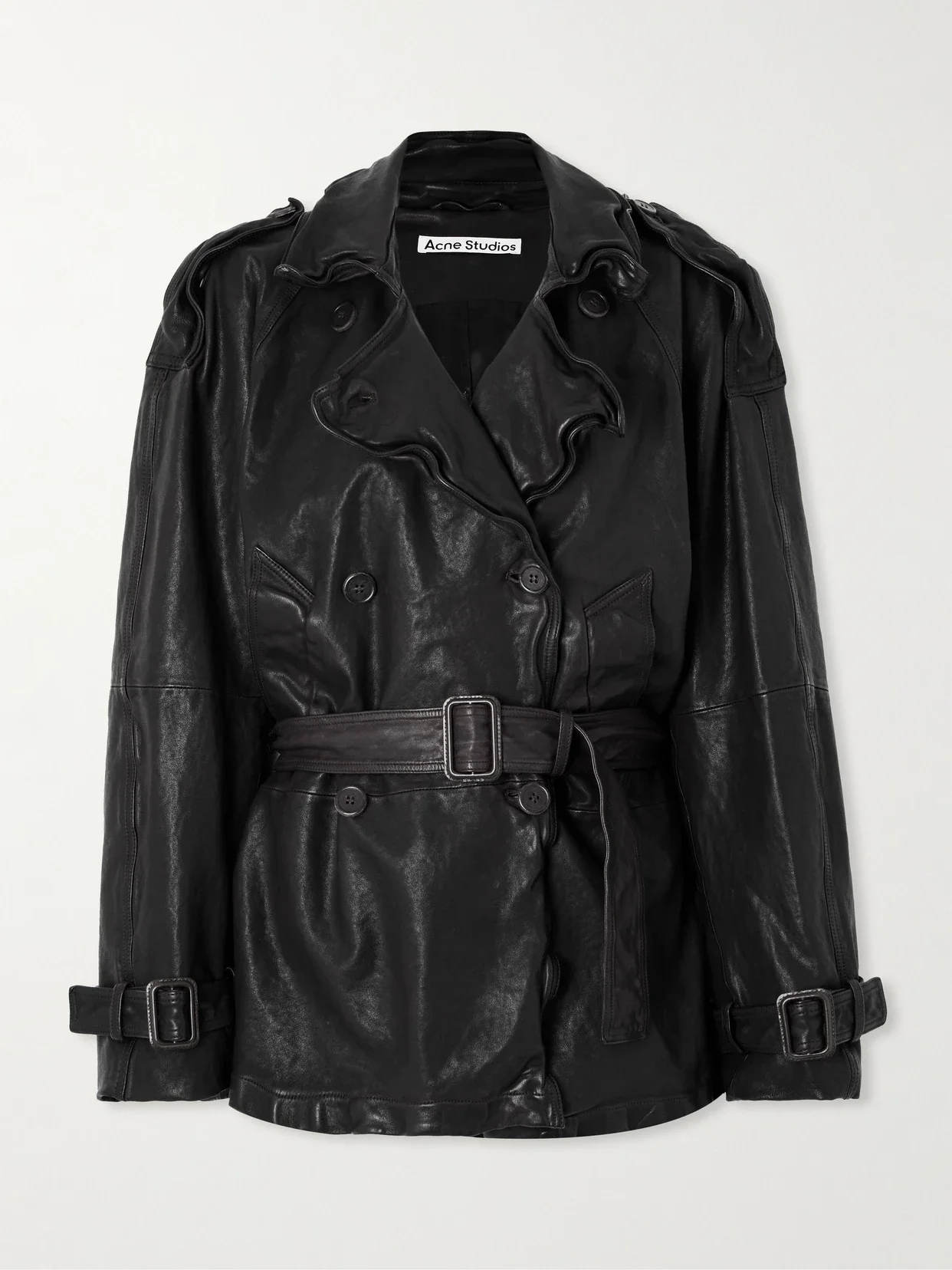 Acne Studios - Double-breasted Belted Leather Jacket - Black - FR 36