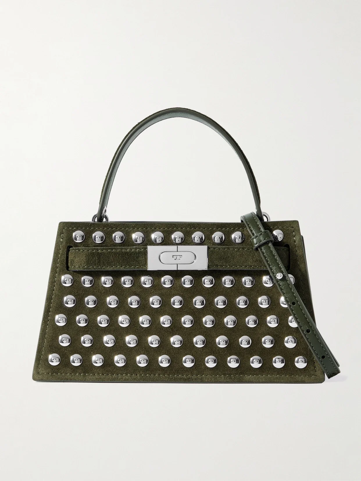 Tory Burch - Lee Radziwill Mini Studded Suede Shoulder Bag - Dark green - One size
