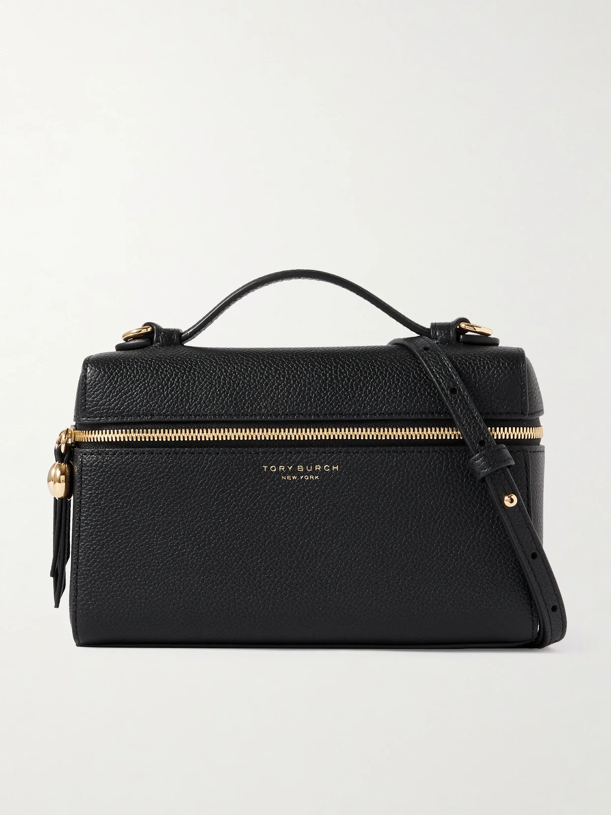 Tory Burch - Romy Slim Textured-leather Shoulder Bag - Black - One size