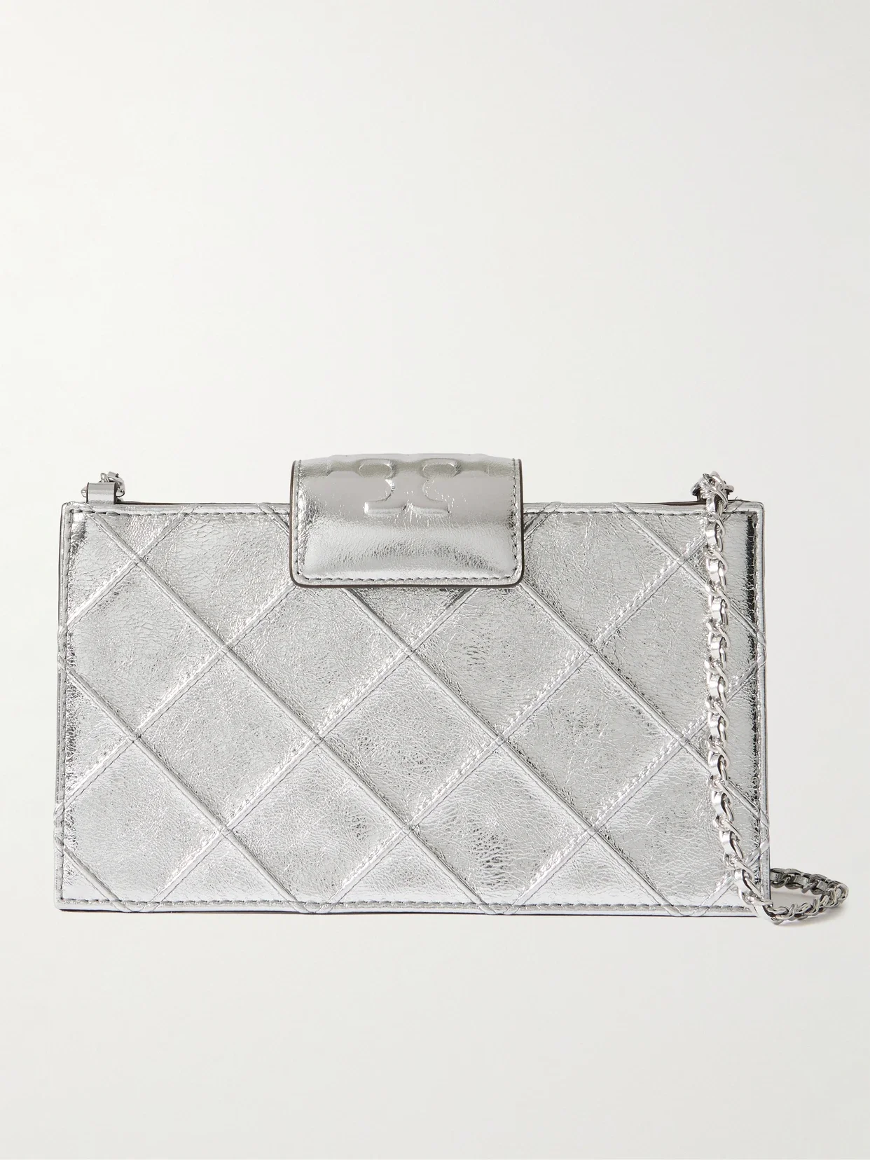 Tory Burch - Fleming Mini Quilted Metallic Leather Shoulder Bag - Silver - One size