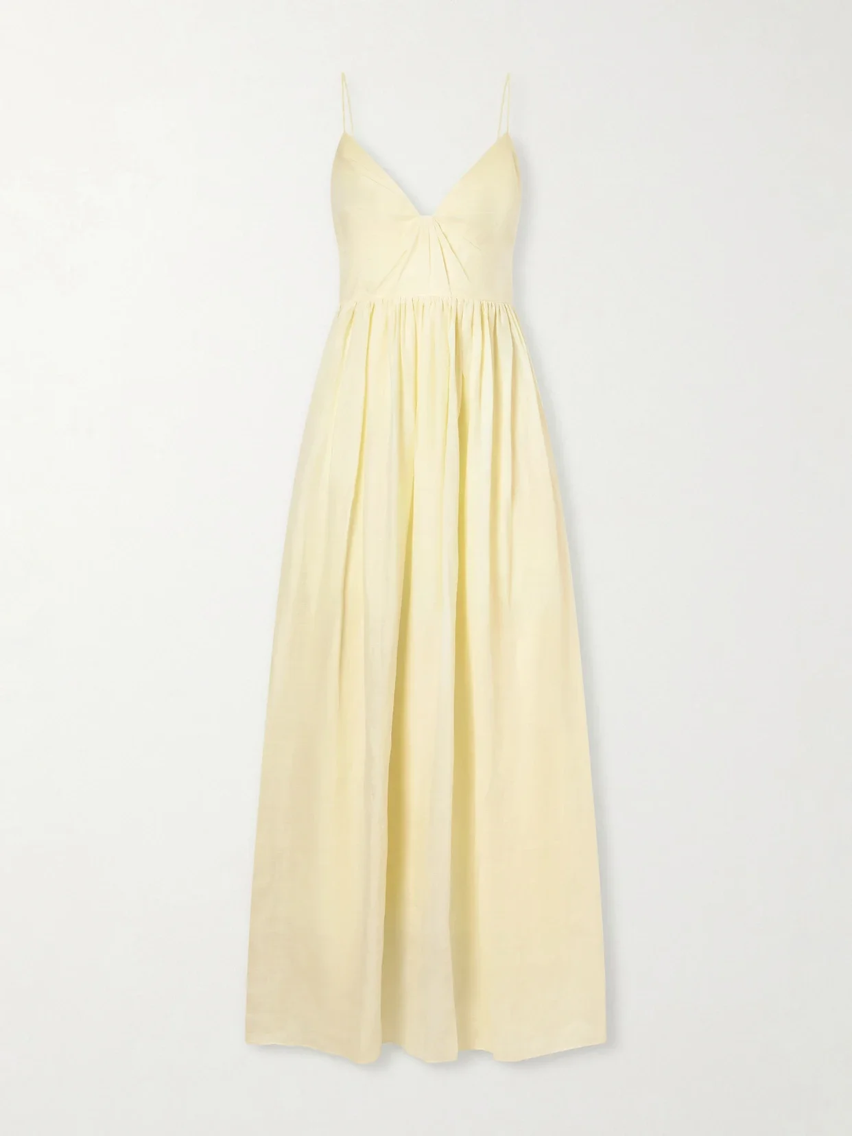 Aje - Vacation Gathered Ramie Midi Dress - Yellow - UK 12