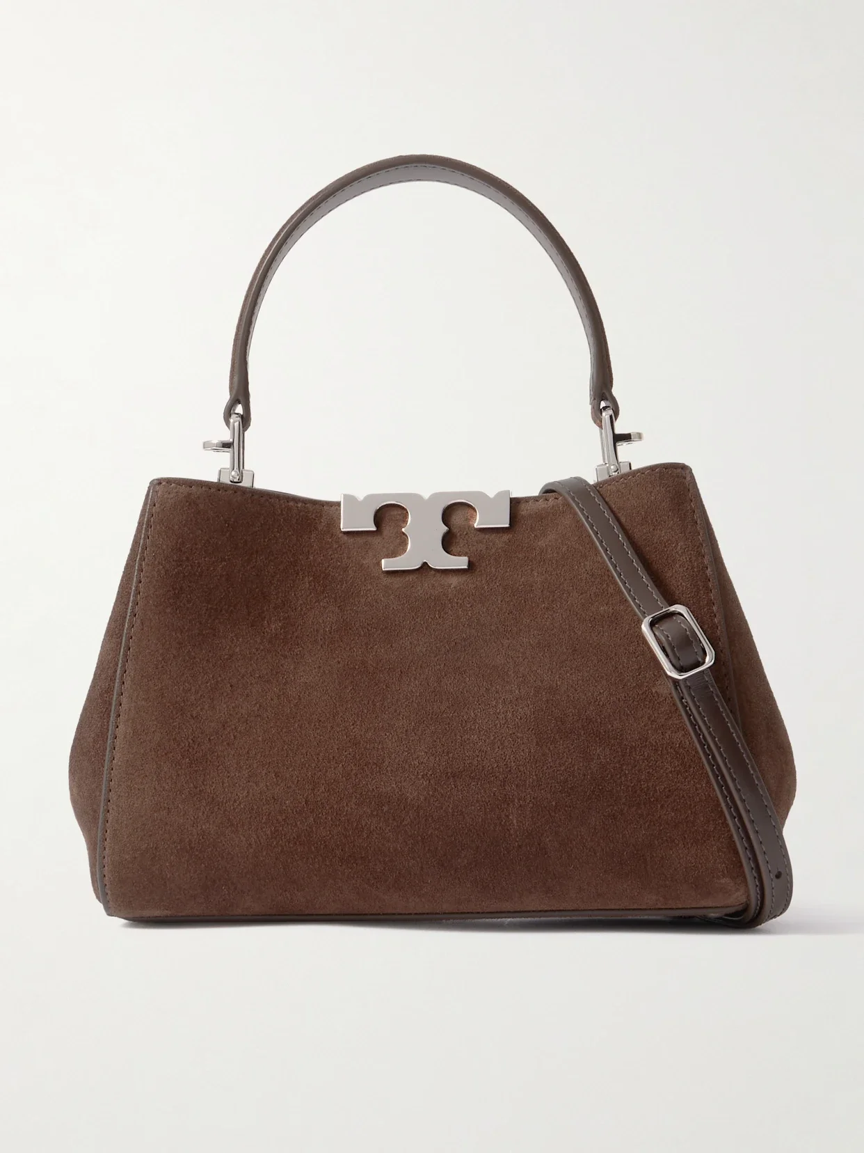 Tory Burch - Eleanor Mini Leather-trimmed Suede Shoulder Bag - Dark brown - One size