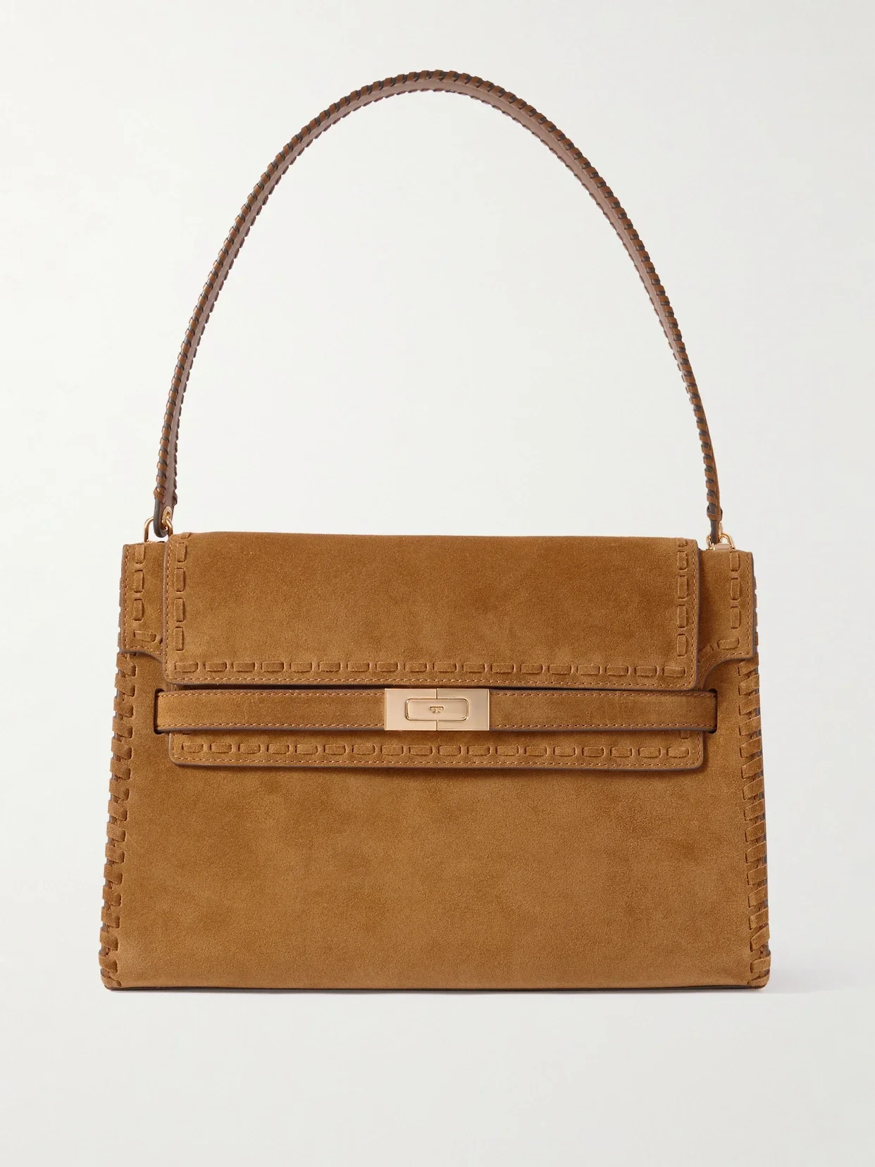 Tory Burch - Lee Radziwill Large Leather-trimmed Whipstitched Suede Shoulder Bag - Tan - One size