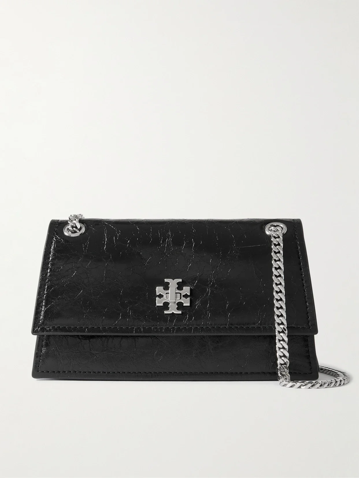 Tory Burch - Kira Turnlock Mini Crinkled-leather Shoulder Bag - Black - One size