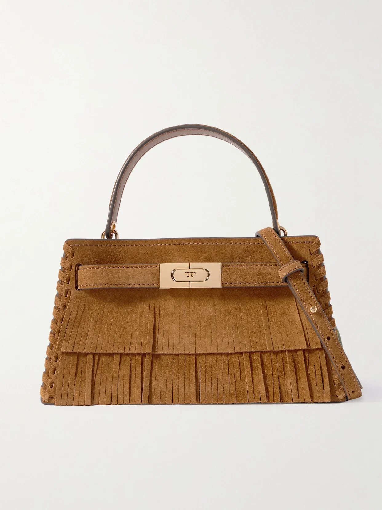 Tory Burch - Petite Lee Radziwill Fringed Whipstitched Suede Shoulder Bag - Tan - One size