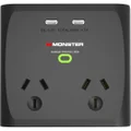 Monster 2 Socket Surge Protector with USB-C (Black)