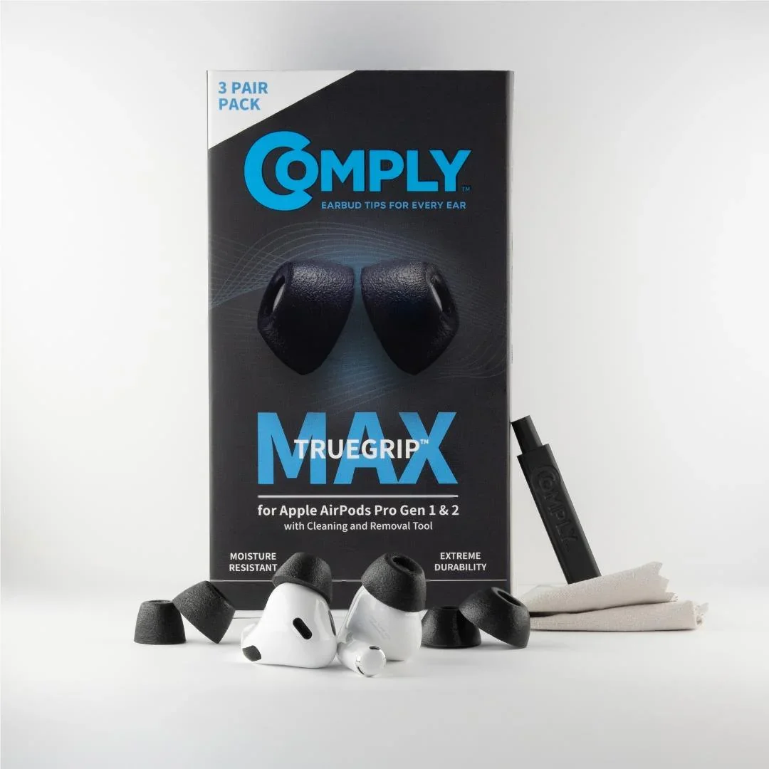 Comply TRUEGXP MAX Ear Tips for Apple AirPods Pro 1/2 (Black) [Medium - 3 Pairs]