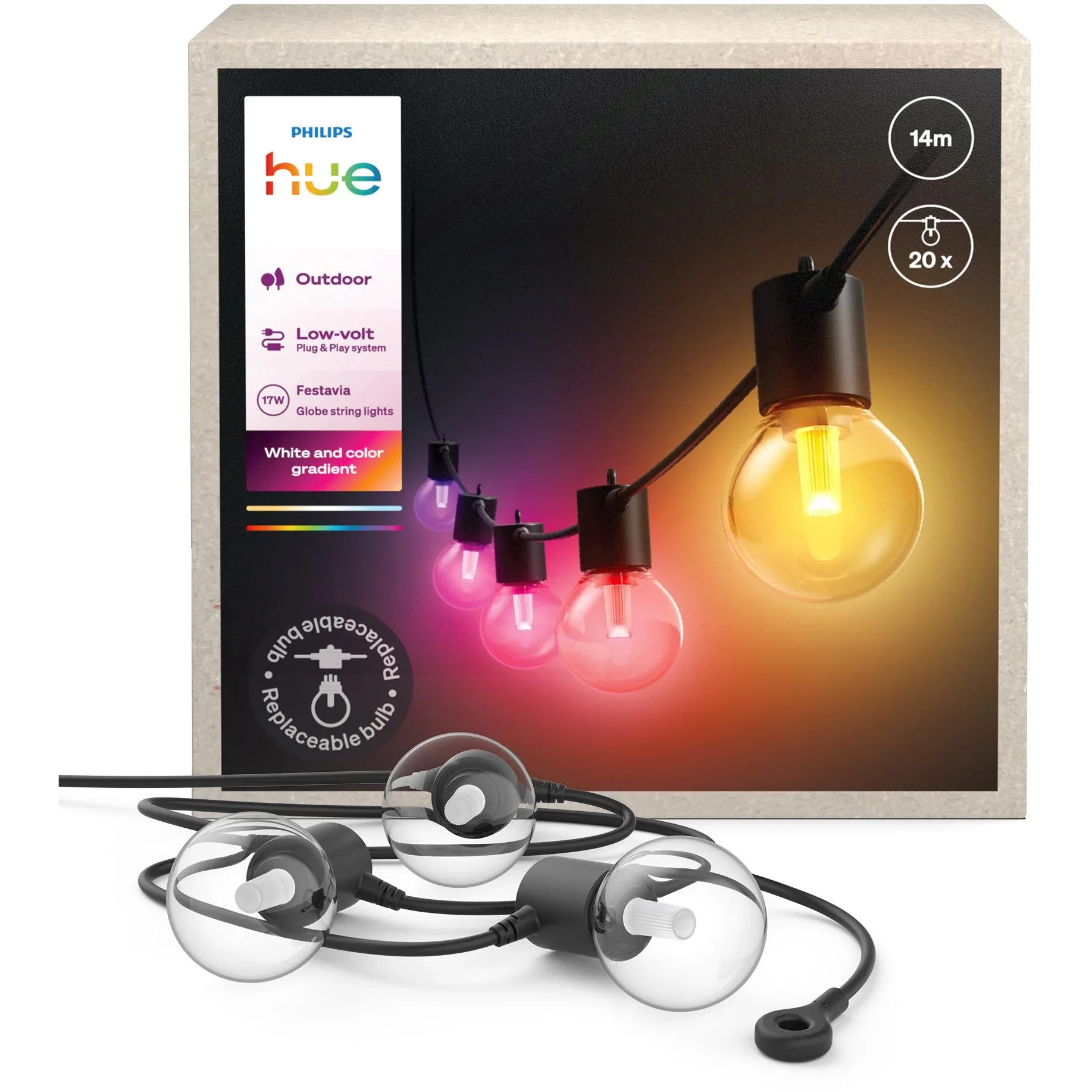 Philips Hue Festavia Hue 20 Bulb Globe String Lights (14m)