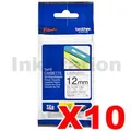 10 x Brother TZe-131 Genuine 12mm Black Text on Clear Laminated Tape - 8 meters