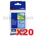 20 x Brother TZe-521 Genuine 9mm Black Text on Blue Laminated Tape - 8 meters