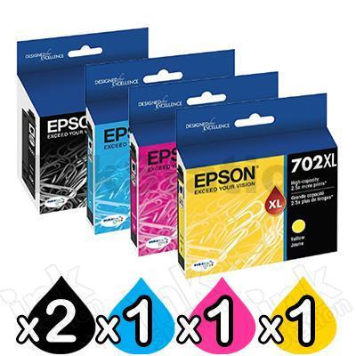 5 Pack Epson 702XL Genuine High Yield Inkjet Cartridges Combo [2BK,1C,1M,1Y]