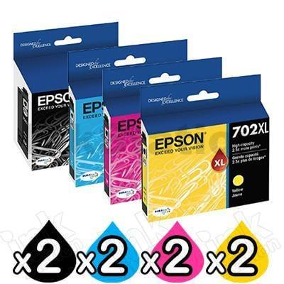 8 Pack Epson 702XL Genuine High Yield Inkjet Cartridges Combo [2BK,2C,2M,2Y]