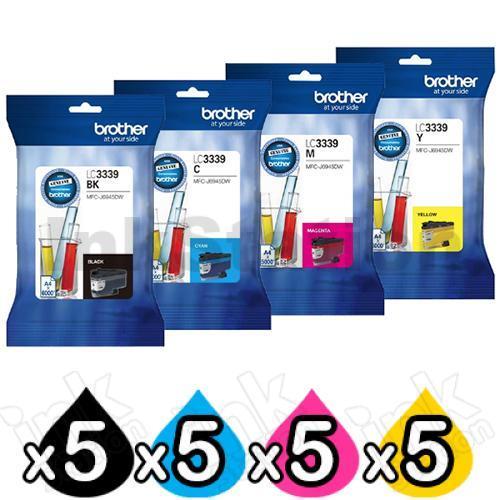 20 Pack Brother LC-3339XL Genuine High Yield Ink Cartridge Combo [5BK, 5C, 5M, 5Y]