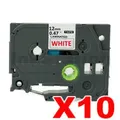 10 x Brother TZe-232 Compatible 12mm Red Text on White Laminated Tape - 8 meters