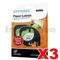 3 x Dymo SD92630 / 10697 Genuine 12mm x 4m Black On White LetraTag Paper Tape Twin Pack
