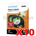 10 x Dymo SD92630 / 10697 Genuine 12mm x 4m Black On White LetraTag Paper Tape Twin Pack