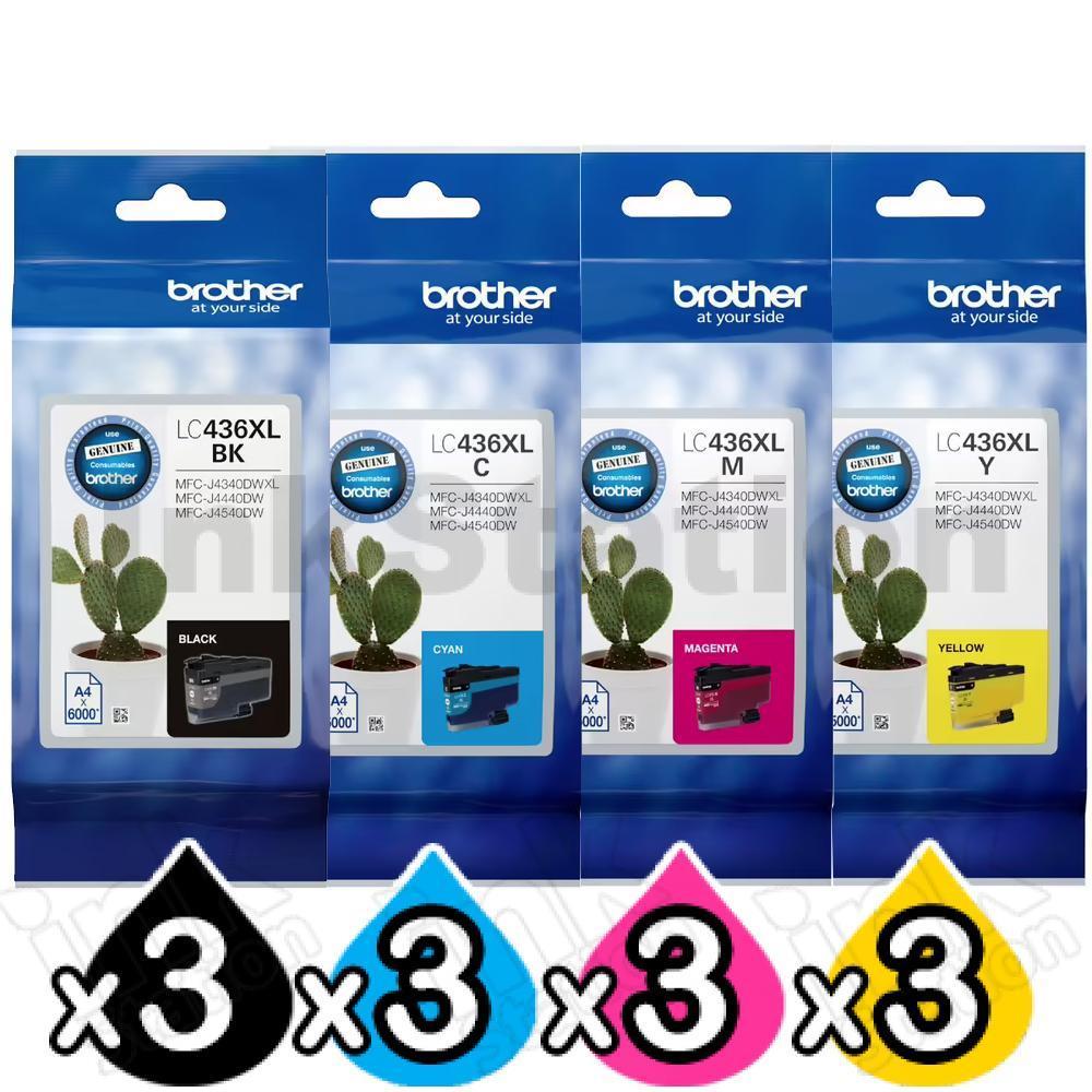 12 Pack Brother LC-436XL Genuine High Yield Ink Cartridges Combo [3BK, 3C, 3M, 3Y]
