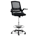 Office Chair Drafting Stool with Mesh & Flip Up Armrest - Black