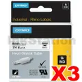 3 x Dymo SD18051 Genuine 6mm Black Text on White Heat-Shrink Tube Industrial Rhino Label Cassette - 1.5 meters