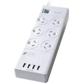 Sansai 6 Outlet Surge Protected Power Board with 4x USB-A Charging Ports
