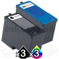 6 Pack Dell 922 924 942 962 964 944 (M4640 + M4646) Compatible Ink Combo [3BK,3C]