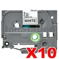 10 x Brother TZe-221 Compatible 9mm Black Text on White Laminated Tape - 8 meters