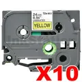 10 x Brother TZe-651 Compatible 24mm Black Text on Yellow Laminated Tape - 8 meters