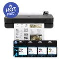 HP DesignJet T230 24' A1 Graphics Large Format Inkjet Printer + Extra #712 80ml Black, 29ml CMY Ink Cartridge Combo