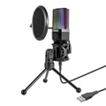 Simplecom USB Cardioid Condenser Microphone Gaming RGB Lights with Tripod & Pop Filter UM650