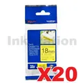 20 x Brother TZe-S641 Genuine 18mm Black Text on Yellow Strong Adhesive Laminated Tape - 8 metres