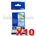 10 x Brother TZe-551 Genuine 24mm Black Text on Blue Laminated Tape - 8 meters