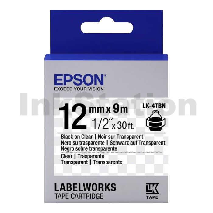 Epson C53S654102 LK-4TBN Genuine Standard 12MM Black on Clear Tape - 9 meters