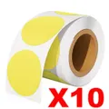 10 Rolls 50.8mm Round Circle Direct Thermal Labels Yellow - 750 Labels per Roll