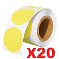 20 Rolls 50.8mm Round Circle Direct Thermal Labels Yellow - 750 Labels per Roll