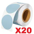 20 Rolls 50.8mm Round Circle Direct Thermal Labels Blue - 750 Labels per Roll