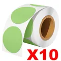 10 Rolls 50.8mm Round Circle Direct Thermal Labels Green - 750 Labels per Roll