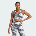 adidas Run Pocket Medium-Support Allover Print Bra Grey / Black XL D-DD - Women Training Sports Bras