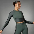 adidas Hyperglam Shine Training Crop Long Sleeve Tee Legend Ivy / White XS - Women Training Shirts