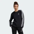 adidas Essentials 3-Stripes Fleece Sweatshirt Black / White L - Women Lifestyle Sweatshirts