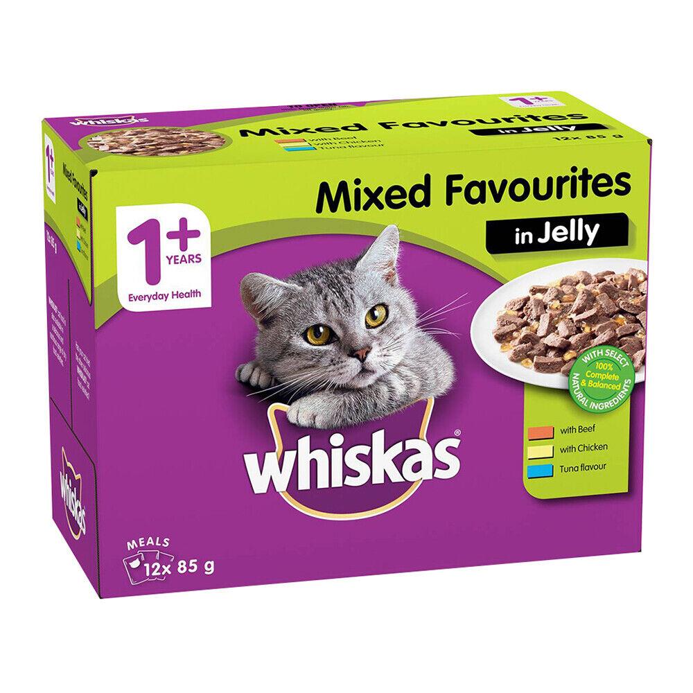 Whiskas Adult 1+ Wet Cat Food Mixed Favourites In Jelly 85g X12